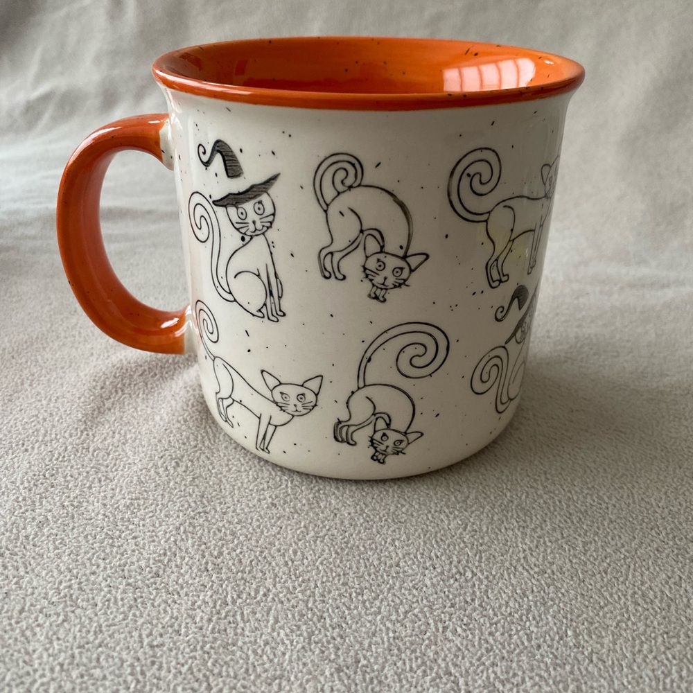 Meritage Orange Ceramic Halloween Witch Cat 20oz Mug
